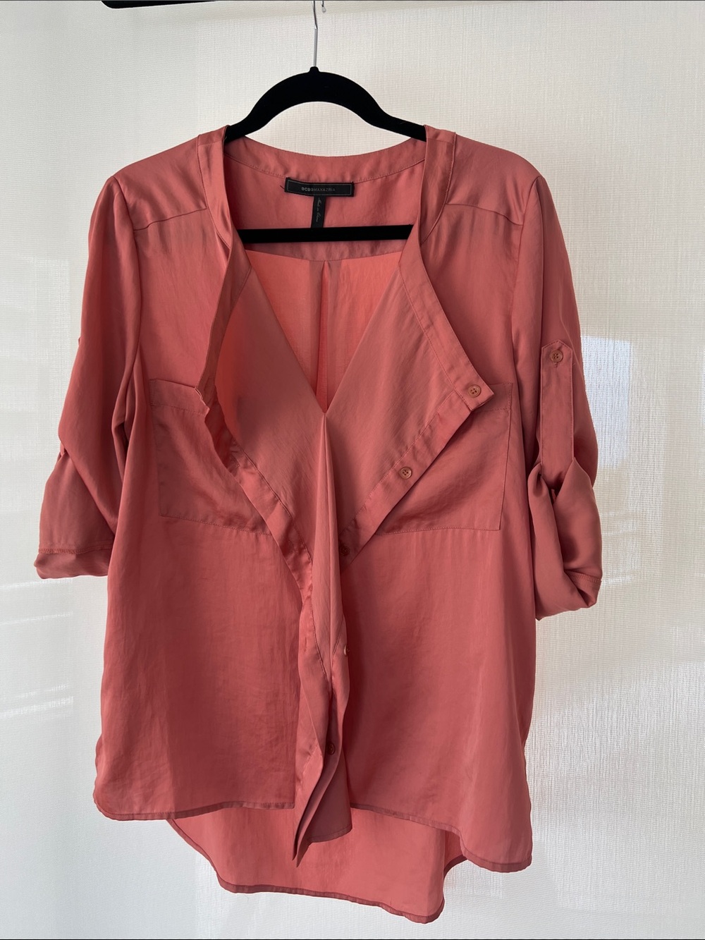 BCBGMaxAzria “Elsy” Coral Button-Front Blouse